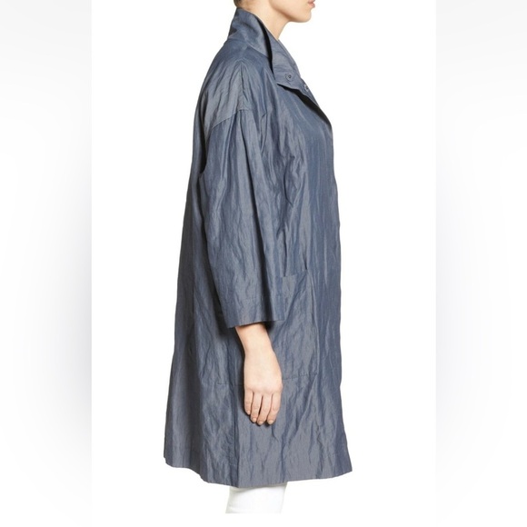 Eileen Fisher Jacket Organic Denim Cotton Metallic Thread Coat Size XL Oversized - Picture 4 of 13